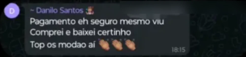 Mensagem de cliente: pagamento é seguro mesmo. Comprei e baixei certinho. Top os modões aí.